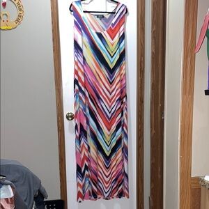Pink and Blue Sleeveless Maxi Sundress for Resort Wear